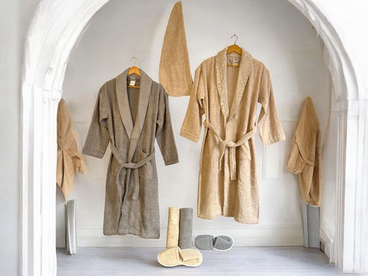 طقم أرواب استحمام LALEZAR مزدوج قطن 11 قطعة بني فاتح و رمادي